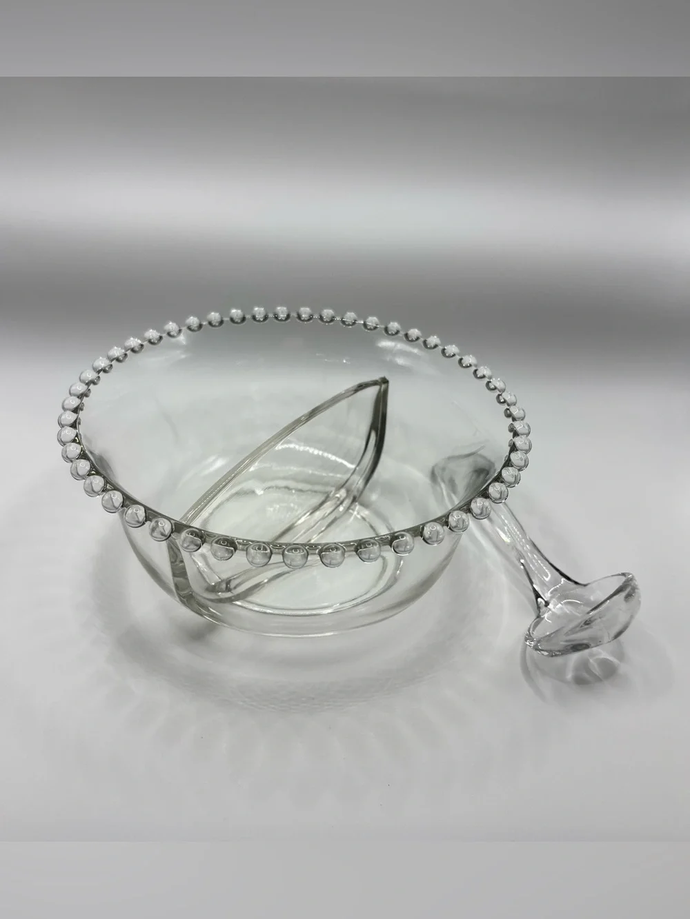Vintage Imperial Glass Candlewick Divided Mayonnaise Bowl with Spoon Set